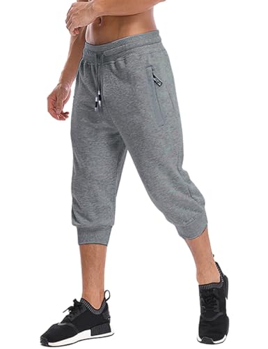 Image of MAGNIVIT Men's 3 /4 Jogger Capri Pants Workout Gym Below Knee Shorts Zipper Pockets
