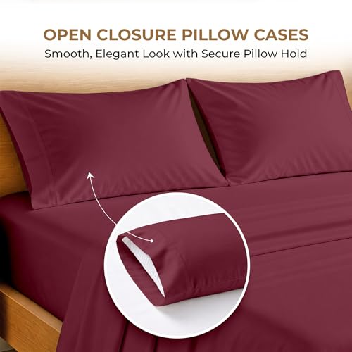 Image of SGI bedding 100% Egyptian Cotton Sheets Full XL Size - 600 Thread Count Sheets Set, Soft, Cooling, 15 inch Deep Pocket, Luxury Hotel Bedding, Breathable, Durable - Burgundy
