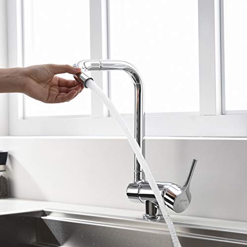 AiHom Küchenarmatur 360u00b0 Schwenkbar Küchenarmatur Vorfenster Armatur drehbar Einhandmischer faltbarer Fensterhahn Küchenspüle Mischbatterie spültisch mit 120 u00b0 drehbarem Auslass für küche