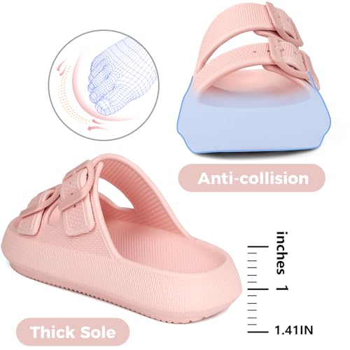 Tsukare Kids Buckle Cloud Slides丨Boys Girls Slip On Sandals丨Youth Shower Flip Flops Beach Pool Shoes Eva Adjustable Summer Slippers(Pink,Size 3-4 Big Kids) thumb #2