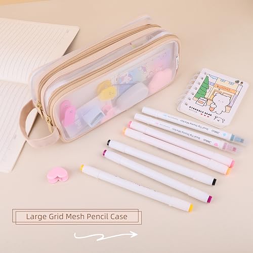 Image of Oyachic Clear Pencil Case,Grid Mesh Pencil Pouch,Pencil Bags with Double Zipper,Transparent Pencil Box for Aduts