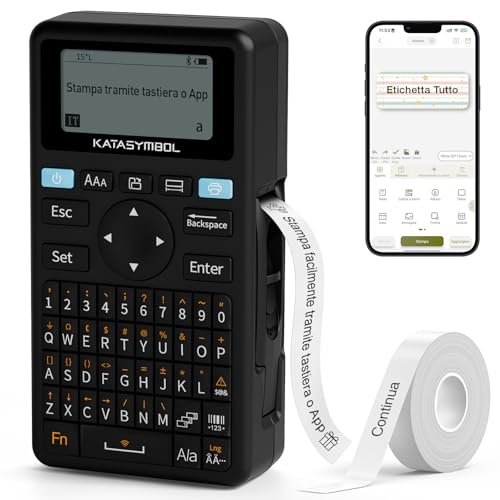 SUPVAN E11 Etichettatrice Bluetooth, Supporta Tastiera e App con 40+ Font e 600+ Icone, Stampante Etichette Adesive Ricaricabile senza Inchiostro per Casa, Cucina, Ufficio, Scuola, Nero