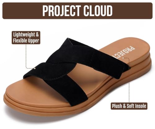 Image of Project Cloud Wedge Sandals for Women 2026 - Comfortable Soft & Plush Insole Strappy Womens Sandals with Lightweight and Non-Slip Durable Outsole