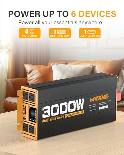 Mwxne 3000W Pure Sine Wave Inverter 24V Dc To 110V 120V Ac Converter For Rv Truck Home Off-Grid Solar Power Inverter With Type-C Pd30W/Usb Port Qc3.0 Quick Charging thumb #1