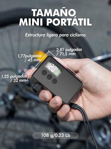 GPUTEK Inflador Electrico Bicicleta 120 PSI Mini Bomba de Aire, Manómetro - Imagen 3