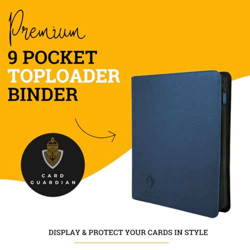 Image of Card Guardian - Toploader 9 Pocket Premium Binder with Zipper for 360 Cards (Black) - Side Loaded Pockets - Compatible with Sports and Trading Cards TCG (Blue)