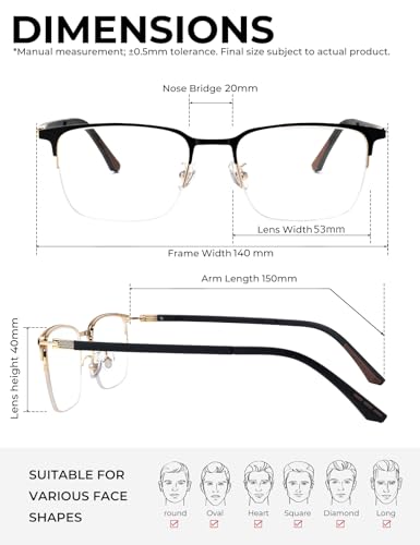 Image of ZanyLen Blue Light Blocking Glasses Men Computer Gaming Glasses Rectangle Metal Semi-rimless Frame
