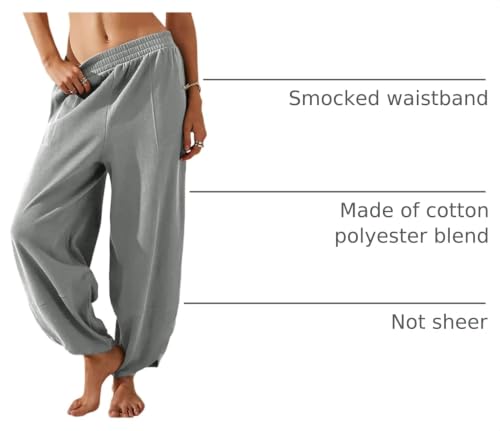 Image of Himosyber Women Cotton Pants Wide Leg Pants Casual Loose Baggy Elastic Waist Beach Palazzo Harem Pants