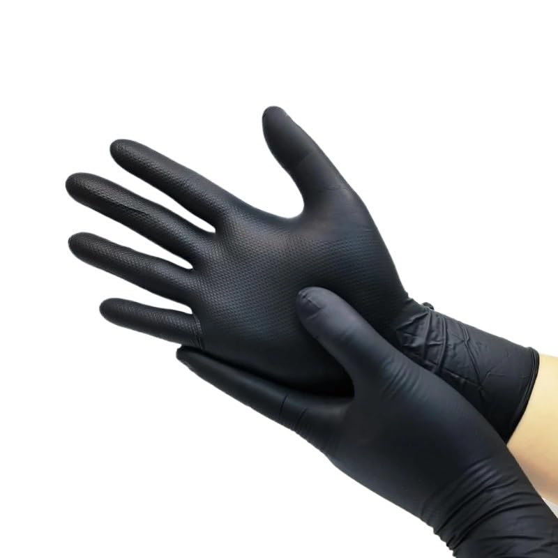 Guantes desechables de nitrilo resistentes, negros, 8 milésimas pulgada grosor, con textura diamante en relieve for jardinería, trabajo industrial, 10/30/50 unidades(Diamond Black 50PCS,XL)