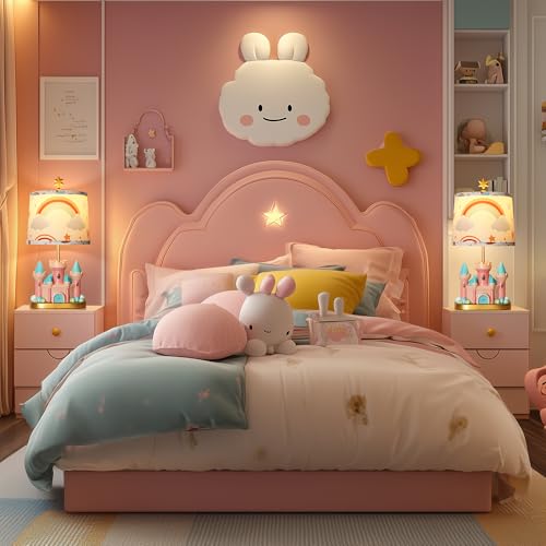 Hamucd Castle Bedside Table Lamp for Kid,Pink Princess Nursery Lamp for Girl Bedroom Nightstand Decor,Cute Desk Lamp for Study Room,1 LED Bulb Included - Image 5