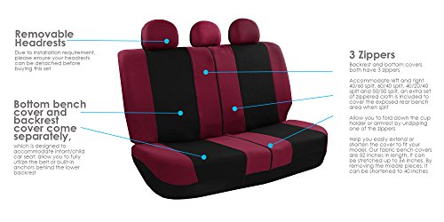 Fh Group Car Seat Covers Airbag Full Set Car Accessories Combo Carpet Floor Mats - Split Rear Light Breezy Flat Cloth Universal Fit Burgundy Interior Accessories Protector Automotive Seat Covers #TOP3