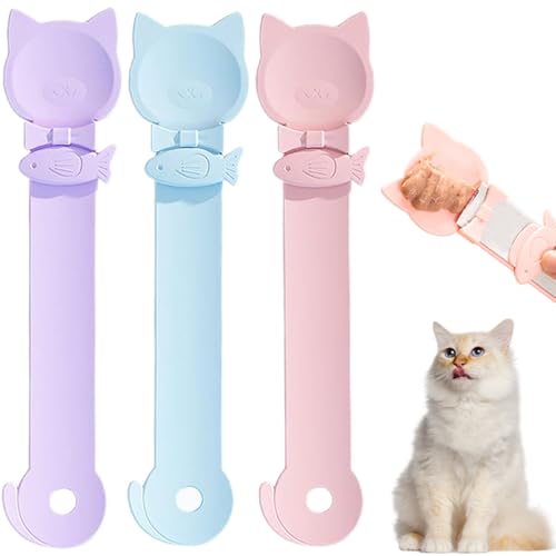 PETPAWLOVELY-3PCS Cat Treat Spoon Squeeze,Cat Strip Feeder Spoon,Multi-Function Cat Treat Dispenser Spoon,Easy Feeding Cat Spoon for Licky Treats,Cat Spoons&Cat Food Spoon for Wet Food(3 Color)
