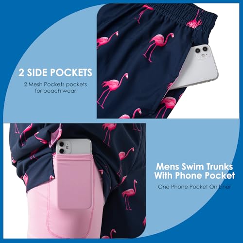 Men's Swim Trunks，Mesh Lining Quick Dry with Pockets Beach Shorts Hawaiian3