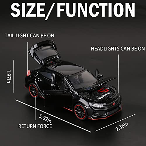 Jackiekim 1:32 Alloy Pull Back Car Diecast Model Car For Civ1C Type R,Collection, Mini Simulation Vehicles Toys For Kids,Boyfriend,Young Peoples Gift(Black) #TOP1