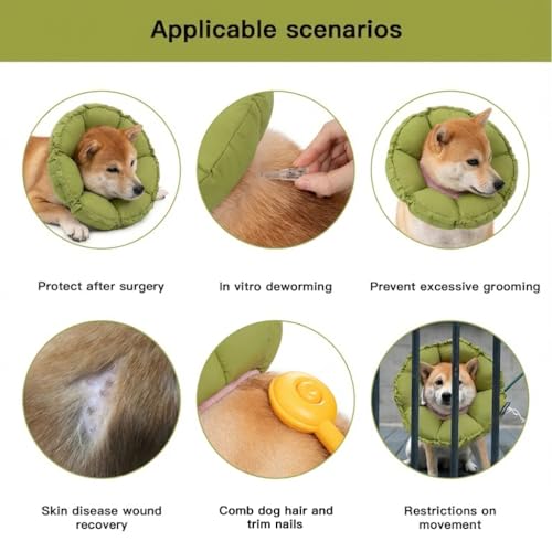 Image of H HIDREAM Soft Dog Cones for Medium Dogs,Cute Adjustable Cone for Dogs to Stop Licking,Dog Recovery Collars & Cones that can Protect Head and Foot Wounds,Green Flower All-Season Style