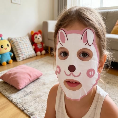 Ostern Gesichtsmasken Set – 5x Hyaluron Feuchtigkeitsmasken im Süßen Häschen-Beutel – Pflege-Geschenkidee mit Pfirsich-Extrakt für Strahlende Haut (Color-A)