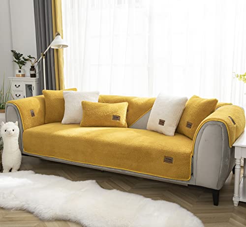 Vctops Sherpa Fleece Sofa Couch Covers Super Soft Warm Plush Sectional Couch Cover Luxury Fuzzy Furry Non Slip Sofa Slipcover Furniture Protector (Yellow,28"X47") #TOP4