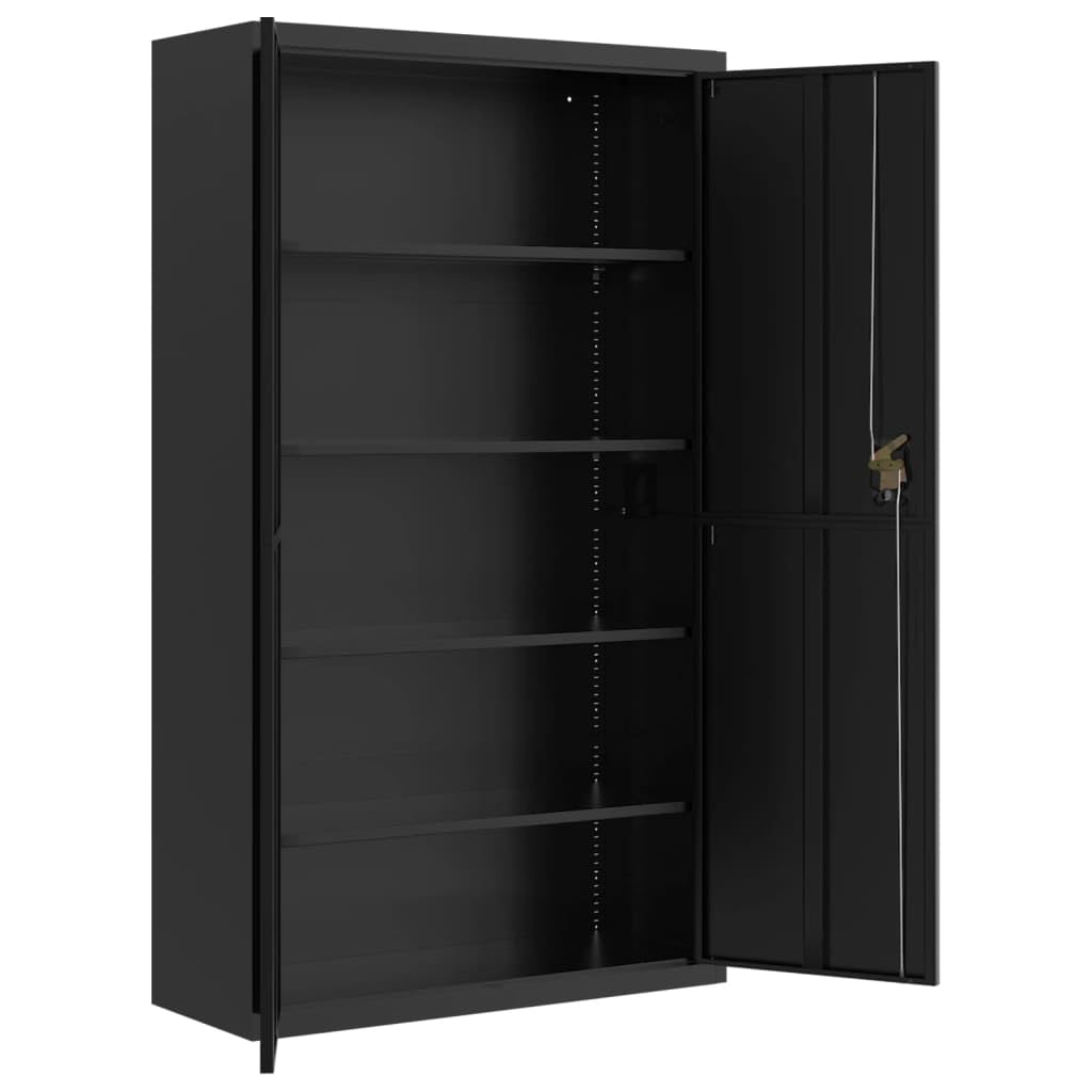 Armadietto portadocumenti nero, 105 x 40 x 180 cm, in acciaio verniciato a polvere, con 4 ripiani, chiudibile, ideale per ufficio, casa, archivio, documenti, cartelle, cartelle sospese