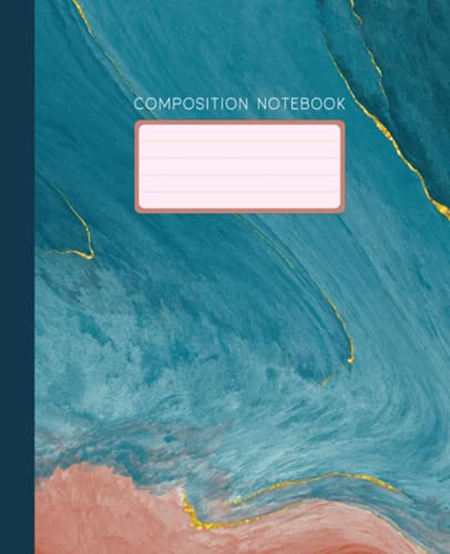 Composition Notebook: Wide Ruled Lined Notebook for Kids, Gold Deep Blue Orange Liquid Marble