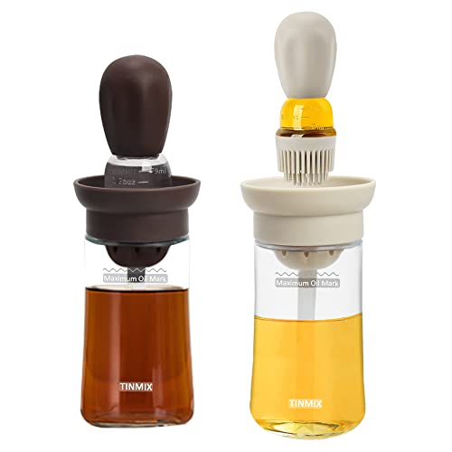 Oil Dispenser With Brush - 2 Pack Olive Oil Dispenser, 2 In 1 Oil Dispensing Bottle With Basting Brush For Cooking Frying Baking Kitchen, T-Ob21S, Brown+Grey #TOP5