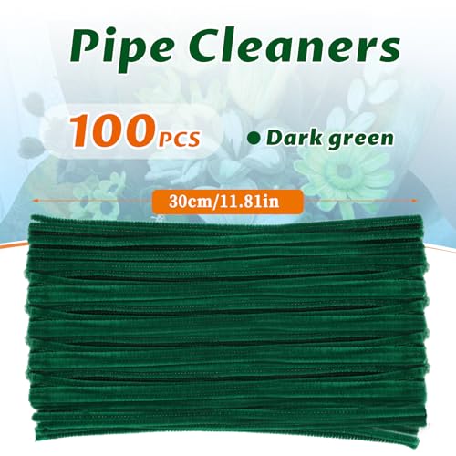 Image of 100 Pcs Pipe Cleaners, Green Fuzzy Pipe Cleaners Craft | inchChenille Stems for Arts and Crafts Supplies Pipecleaners for DIY Festivals Bouquet Art Supplies for Flower Making inch