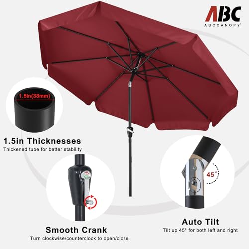 Image of ABCCANOPY 7.5ft Scalloped Patio Umbrella, Outdoor Table Umbrella with Tilt and Crank, Fiberglass Ribs Deck Umbrella for Patio, Pool, Garden, Picnic (Wine Red)