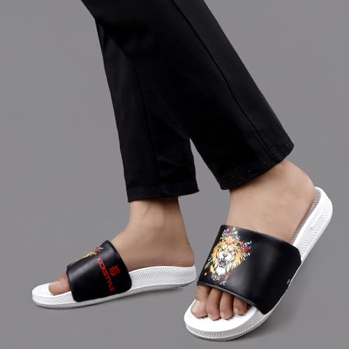 Image of Men's Slider with Lion Design | Comfort Footbed | Extra Soft Doctor Recommended Chappals | Stylish Designer Textured Sole | Lightweight Comfortable Slip-On Slippers KS 2006