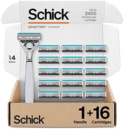 Schick Quattro Titanium Razor — Schick Quattro, Quattro Razor, Titanium Razor with 16 Refill Blades (Packaging May Vary)