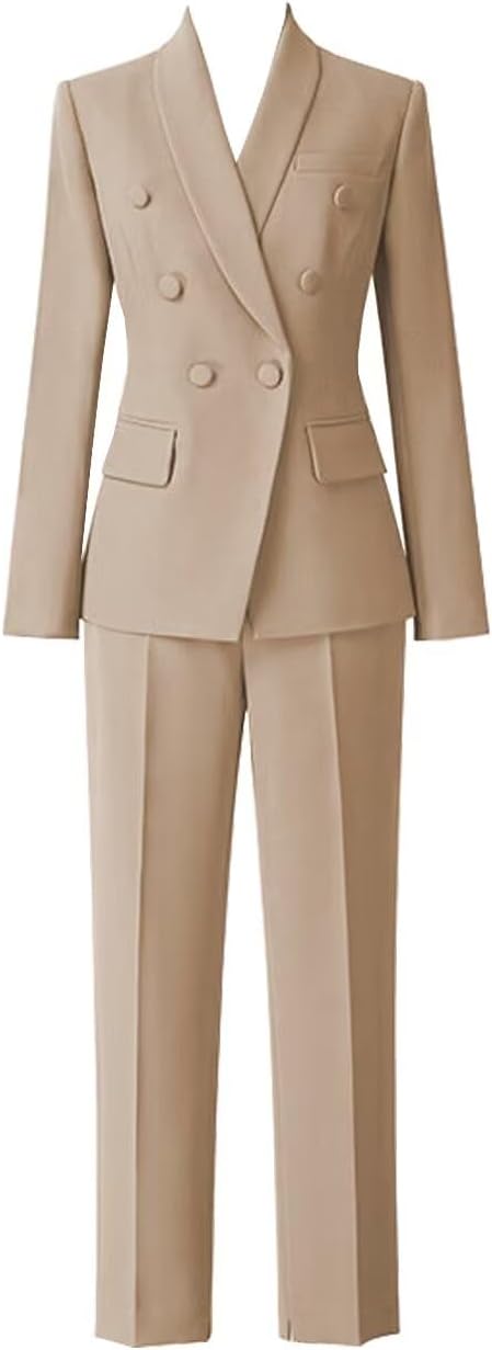 Women's 2 Pieces Pant Suit Set Long Sleeve Blazer Jacket Double Breasted Business Suit for Work