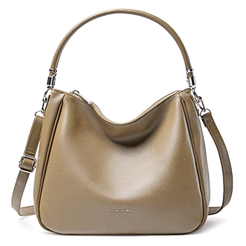 David Jones - Damen Schultertasche Hobo - Frau Umhängetasche PU Leder - Handtasche Top Griff Lange Henkel - Tasche Beuteltasche Mittelgroße - Shopper Einfache Klassische Leichte Elegante - Beige