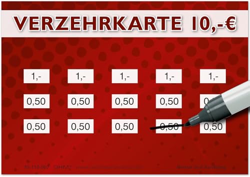 250 Verzehrkarten DIN A7, Gesamtwert 10 Euro, praktische Alternative zu Wertmarken, für Vereine, Gastronomie etc., einfaches bargeldloses Bezahlen