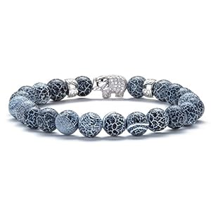 Hamoery Men Women 8mm Lava Rock Beads Bracelet Stone Agate Elastic Bracelet Bangle,Elephant