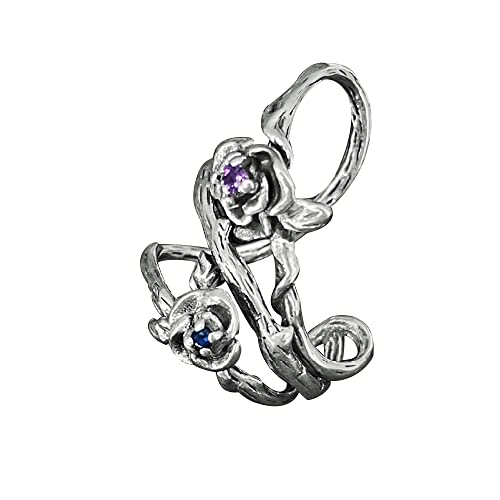 Rose Flower Ear Cuff Wrap Earring For Women Girls Blue Crystal Amethyst Flowers Non-Piercing Fake Helix Clip On Cartilage Cuffs Earrings Vintage Promise Statement Birthday Anniversary Jewelry Gifts For Her 1Pcs #TOP26