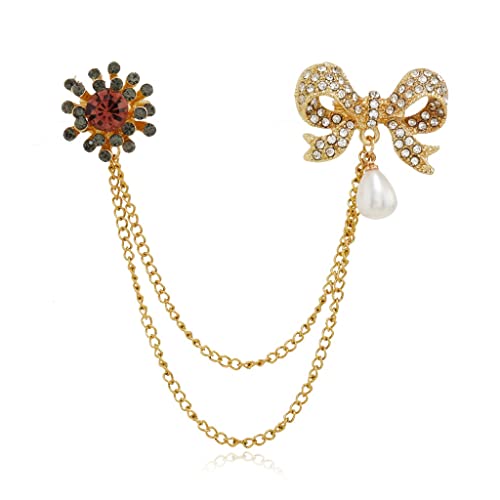 Broche de col pour chemise avec chaînette et perles anti-glissement