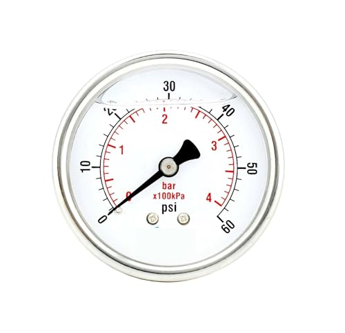 Manomètre de 2 po liquide 60 psi boîtier inox montage arrière pour pompe et compresseur