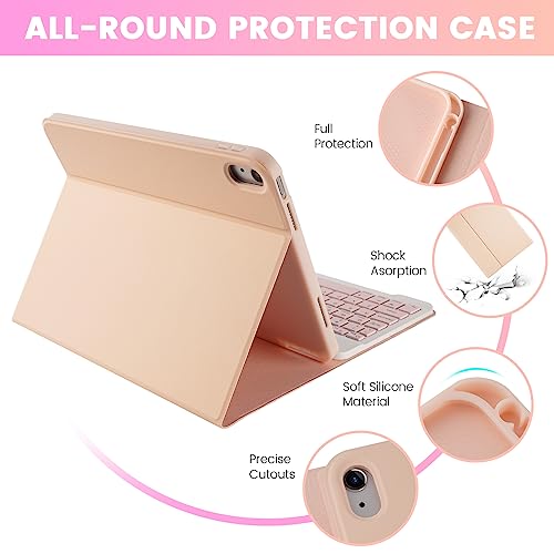 Image of SOPPY Bluetooth Keyboard Case with Mouse for iPad 11th Gen. (A16) 11-inch 2025, 10th Generation 10.9 inch 2022, Detachable Protective Cover, with Built-in Pen Holder, USB-C Rechargeable, Pink