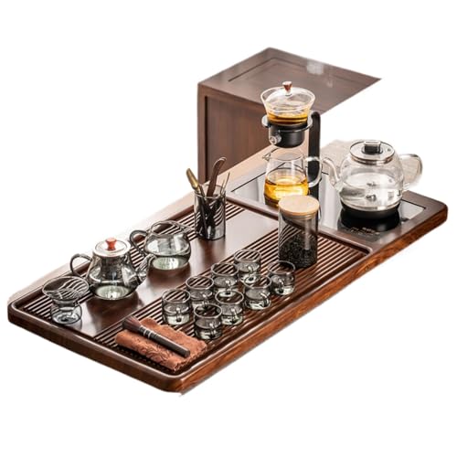 Plateau à thé en bois massif Gongfu avec bouilloire à induction élégante