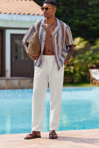 COOFANDY Linen Pants Mens Lightweight Linen Pants Elastic Waist Beach Yoga Summer Trousers2