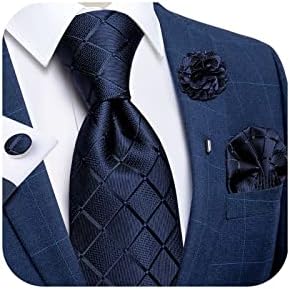 DiBanGu Men's Silk Tie and Lapel Pin Brooch Set Woven Pocket Square Cufflinks Paisley Stripe Solid Necktie Wedding Party Formal
