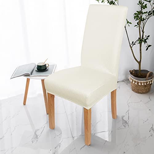 Coolbebe Chair Covers For Dining Room Set Of 6, Stretch Spandex Jacquard Parson Chair Seat Protector Slipcover Washable Removable For Kitchen, Hotel, Restaurant（Beige） #TOP6