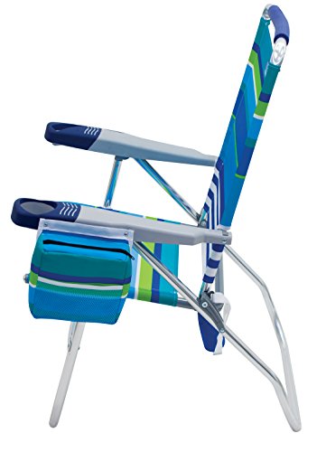 Rio Beach 17" Extended Height 4 Position Folding Beach Chair, Cup Holders|Arm Rest|Foldable, Aluminum, Blue/White/Green #TOP2