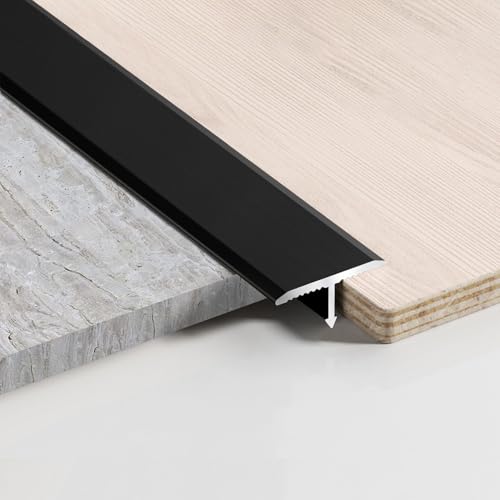 Perfil de Transición de Aluminio 3 piezas, Tira de Umbral Perfil en T de Conexión de Suelos, 900 x 20 mm, para transiciones entre baldosas, suelos, moquetas, Negro