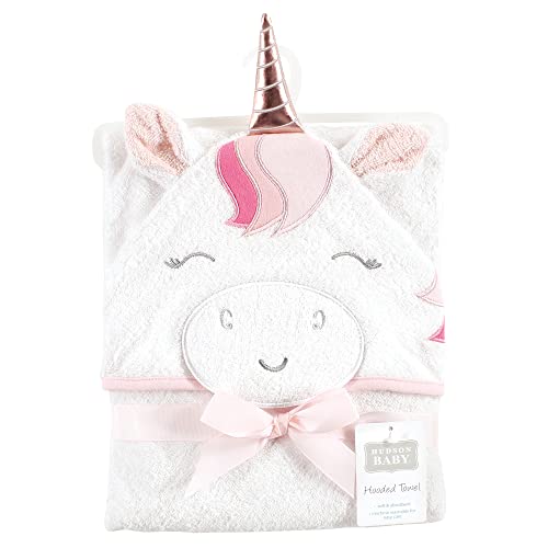 Image of Hudson Baby Unisex Baby Cotton Animal Face Hooded Towel, Rose Unicorn, One Size