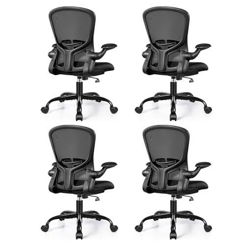FelixKing Office Desk Chairs, Ergonomic PC Desk Chair with Wheels, Adjustable Lumbar Support and Height, Swivel Computer Chair with Flip-up Armrests, Ergo Mesh Backrest for Working (Black, P