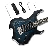 Demusea Full Size Electric Guitar Lightning Veneer Top 24F Dot Inlay HSH Pickup Single Tremolo Bridge 5Ways Toggle Solid Paulownia Wood Body Maple Neck Practice Guitar Beginner Starter (SDFIRE)