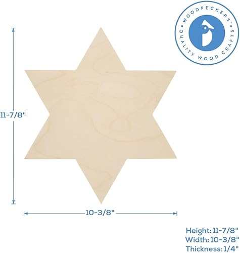 Miniatura 2 de Woodpeckers - Recorte de estrella de David de madera de 11-78 pulgadas x 10-38 pulgadas, paquete de 6 recortes de madera sin terminar para
