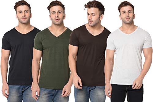 Image of JANGOBOY Men's Solid Half Sleeve V-Neck Cotton Blend T-Shirt