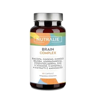 Nootropico Brain Complex - Memoria e Concentrazione - Bacopa Monnieri, Ginkgo Biloba, Colina, Ginseng, L-Tirosina + Vitamines - Brain Complex 60 Capsule Nutralie