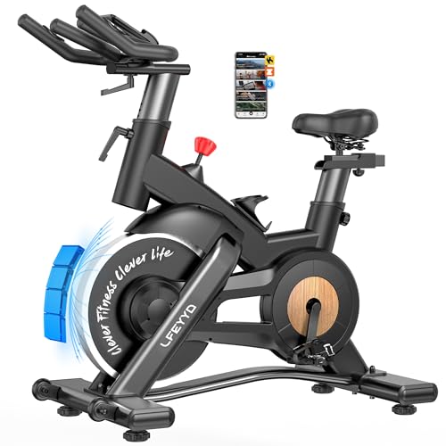 Image of Exercise Bike for Home, Quiet Adjustable Magnetic Stationary Bike for Home Cardio with App Compatible, Spin Bike with 400 lbs Capacity, Spinning Bike with Heart Rate Monitor,Comfort Seat /Alloy Pedals /LCD Monitor