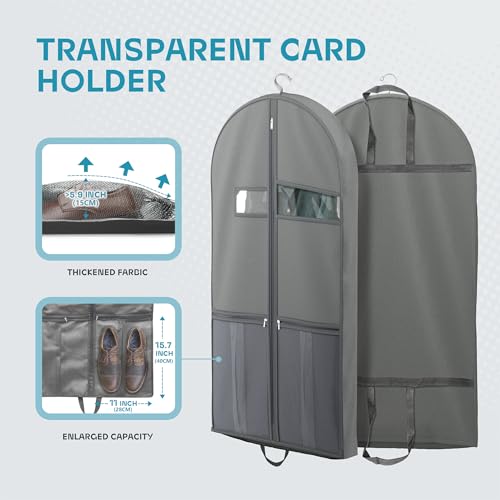 Travel Garment Bag with Zipper Pocket, Suit Bag for Suits, Dresses, Coats - Thumbnail 3